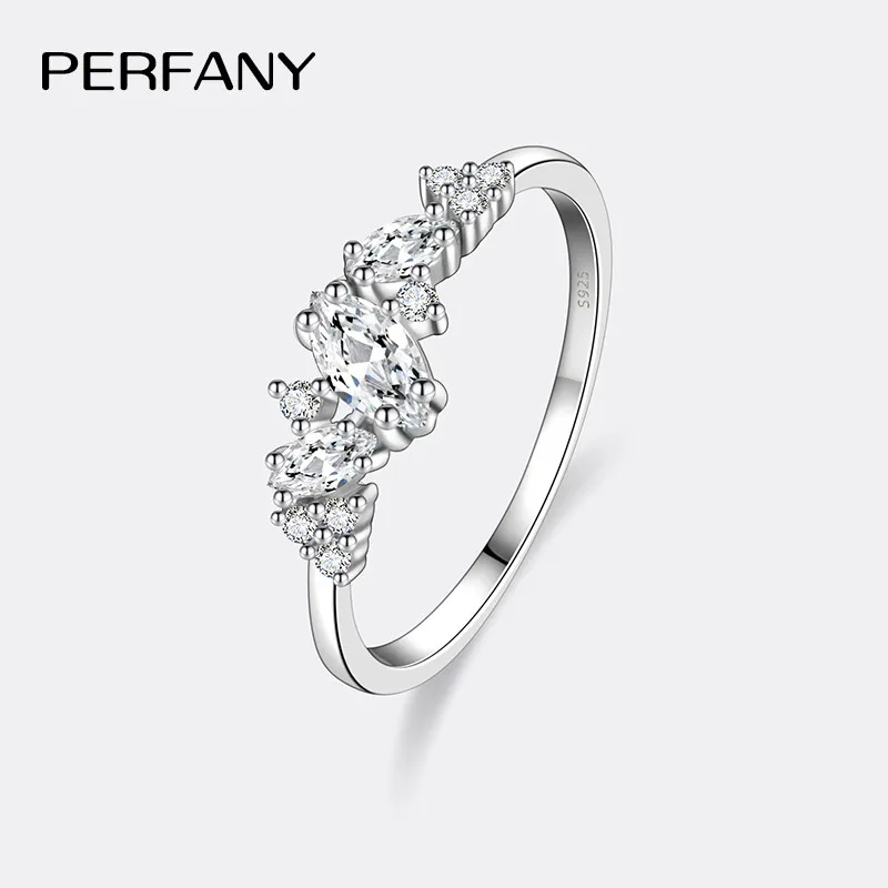 PERFANY 0.58CT Marquise Cut Moissanite Women\'s Ring S925 Pure Silver Laboratory Cultivated Diamond Fashion Design Jewelry