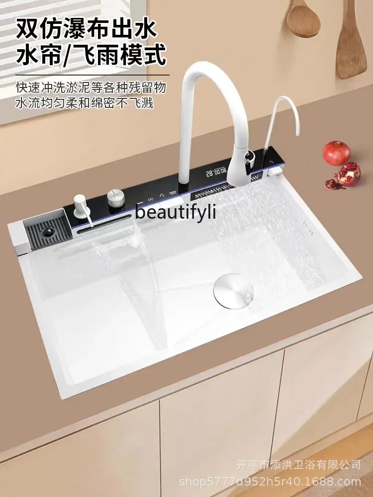 Feiyu Waterfall Sink Large Single Sink Kitchen 304 Stainless Steel Multi-Functional Washing Basin Sink