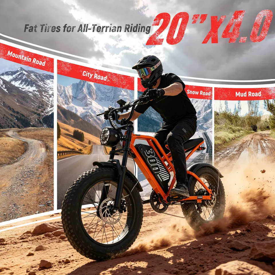 ESKUTE V300 Electric Dirt Bike, 20" Fat Tire E-Bike with 48V 20.8 Removable Battery, Off-Road Ebike Up to 30+MPH, 7-Speed Beach Snow Trail Mountain Commuter for Adult image 9