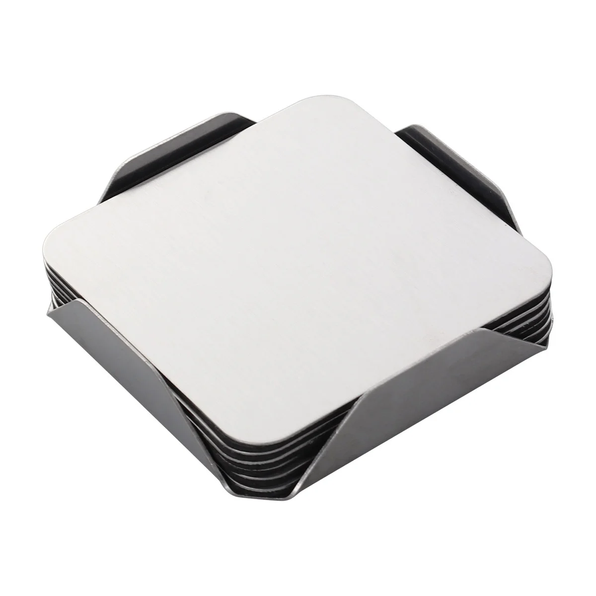 

6 pcs Coaster Set Stainless Steel Cup Mats Non Slip EVA Bottom Table Placemats Square Pads Heat Resistant Storage Holder