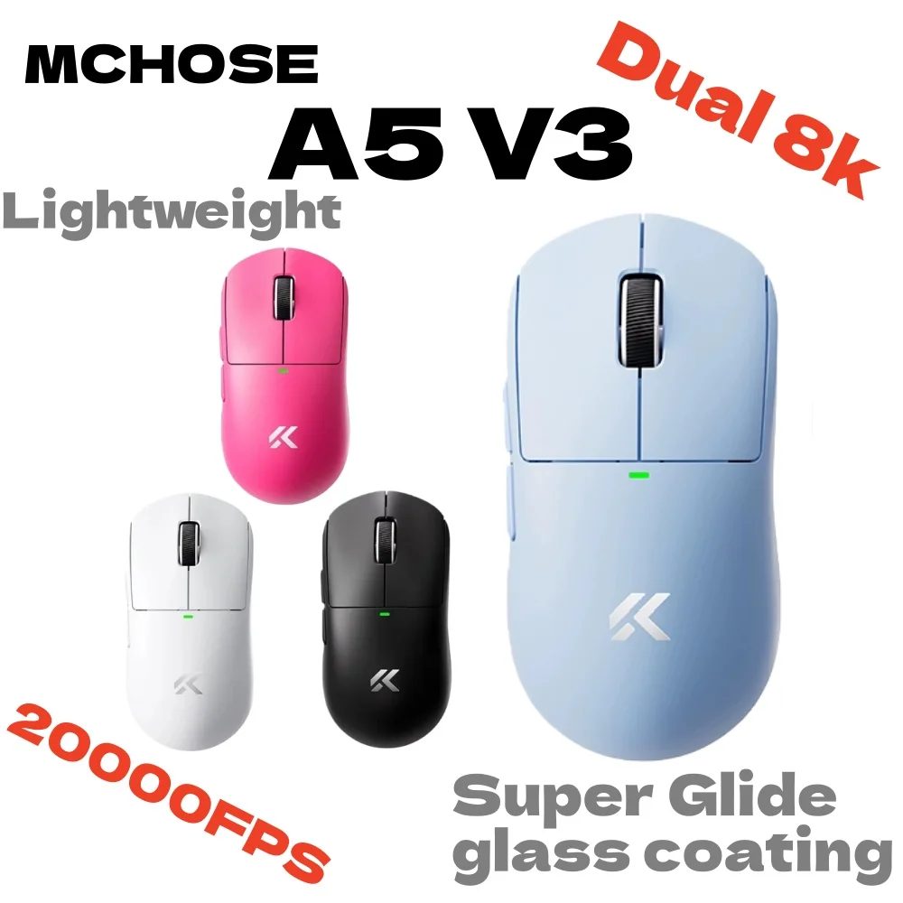 

MCHOSE A5 V3 Wireless Gaming Mouse Lightweight 56g TOPSPEED Low Latency 2.4G Connection 8kHz Polling Rate with Pixart3395 Sensor