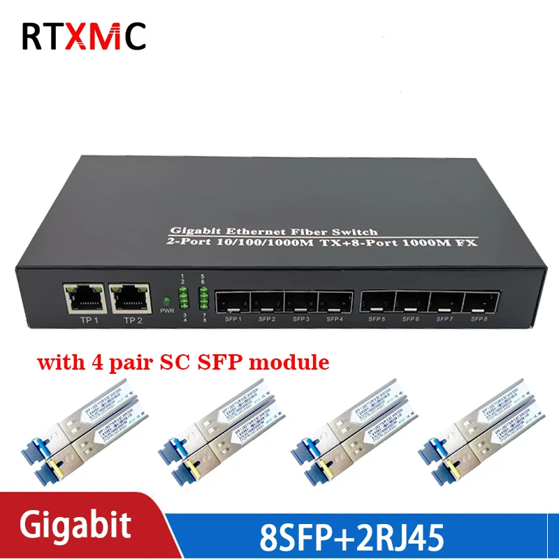 8SFP&2UTP Gigabit Ethernet switch Ethernet Fiber Optical Media Converter 8*SFP and 2*RJ45 Port 10/100/1000M & 8*Port 1.25G SFP