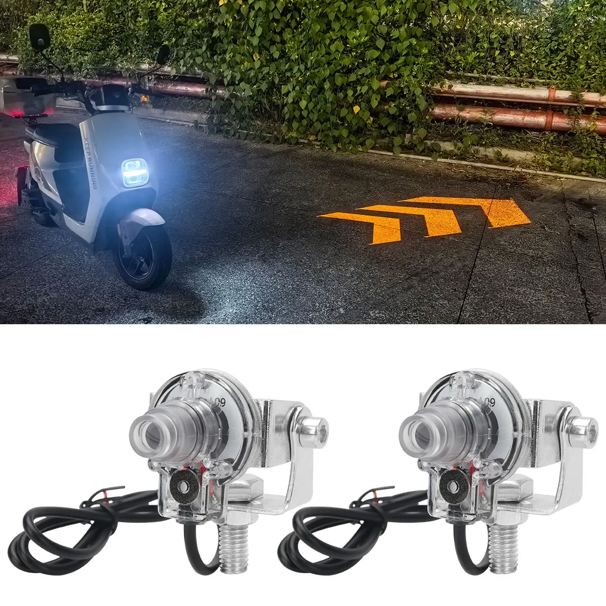 

1 Set Motorcycle LED Projector Arrow Turn Signal Lamp Underbody Light Headlight Flash Mini Projector Lens Lamp CarAccessories