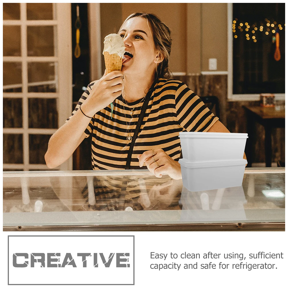 

3pcs Ice Cream Box Food Storage Containers Reusable PP Freezer Crisper Keeper Lightweight Compact Size Kitchen Organizer
