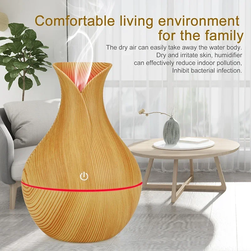130ML USB Diffusore di Aroma Mini Grano di Legno Umidificatore Atomizzatore Ad Ultrasuoni Aromaterapia Diffusore di Olio Essenziale 7 Colori Led Ligh