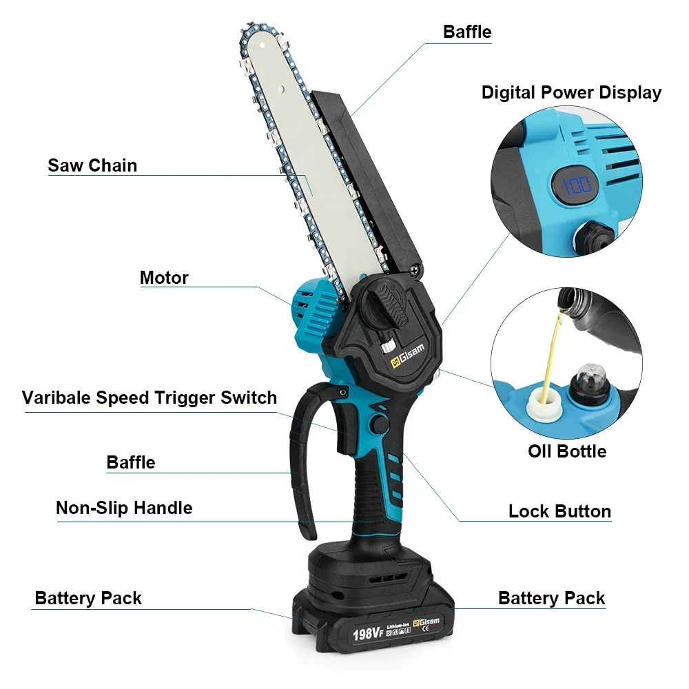 GΣ 8 Zoll bürstenlose Elektrosäge Einhand-Elektrokettensäge Holzbearbeitung Gartenwerkzeug Astsäge für Makita 18 V Akku