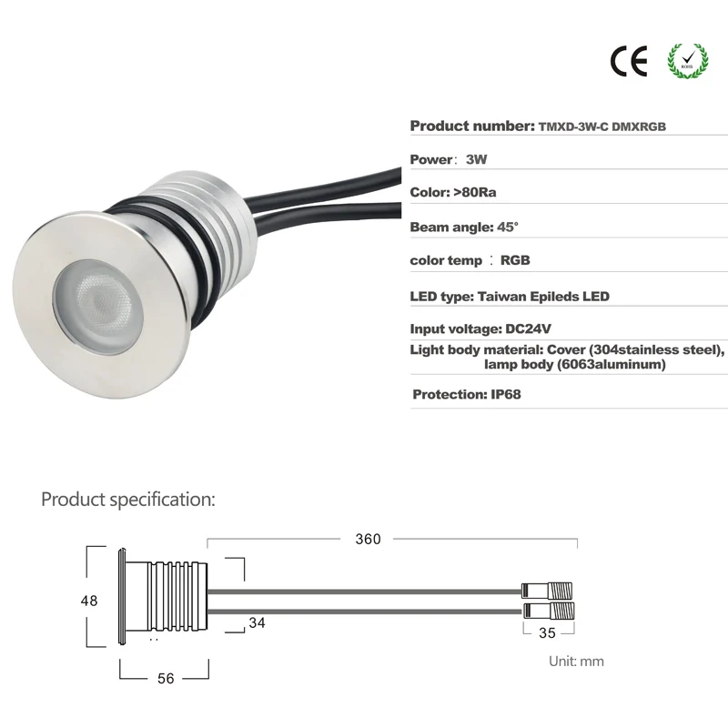 DMX 512 3W RGB LED Spot Light DC 24V Mini Led Garden Lights Full-Colors IP68 Home Bathroom Lighting Lamp Stainless Steel