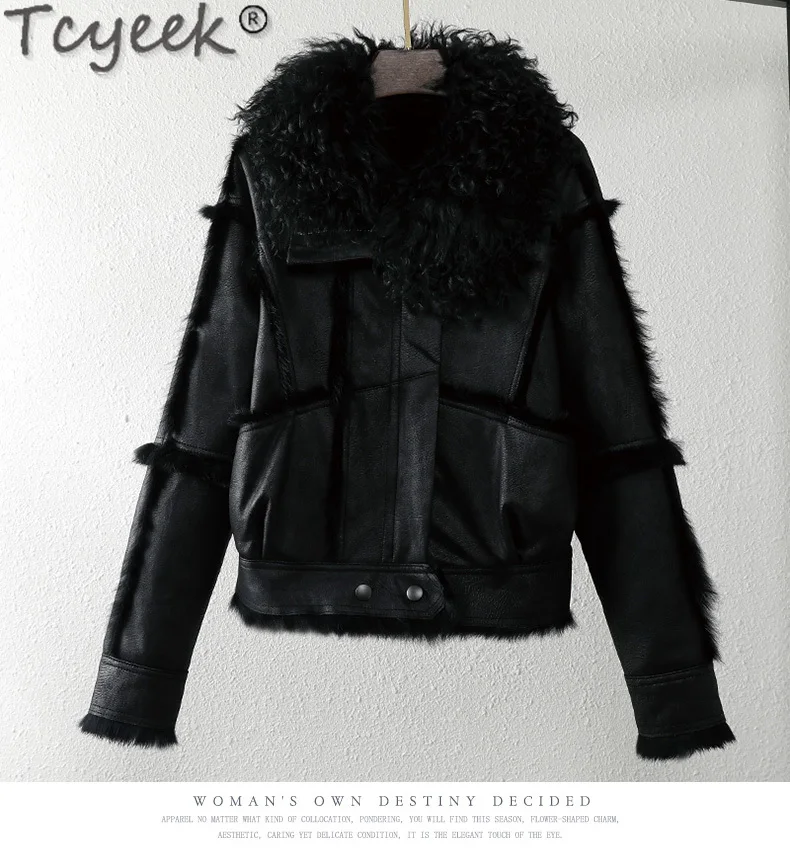 

Tcyeek Real Rabbit Fur Jackets Woman Winter Coat Women 2023 Korean New Motocycle Jacket Real Fur Coat Warm Wool Fur Collar