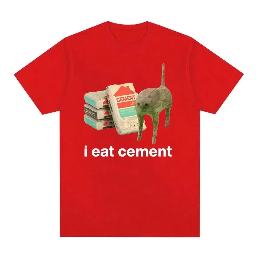 I Eat Cement Cursed Cat Funny Meme T Shirt for Men Women Fashion Casual Short Sleeve T Shirts Male Oversized Cotton T-shirt Tops