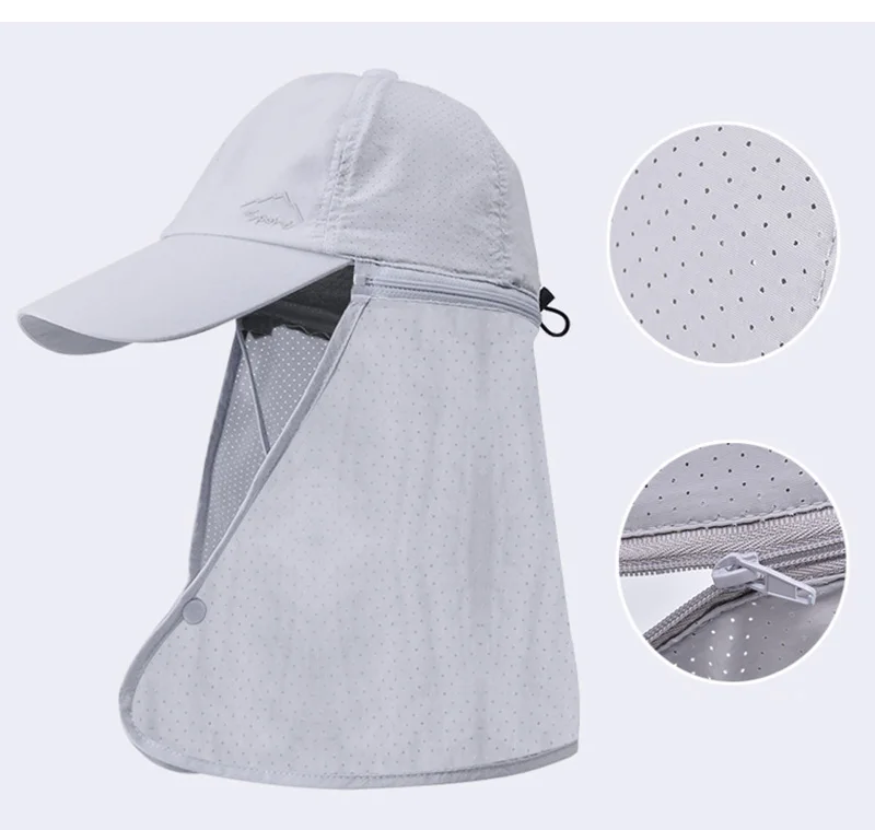 Schnell trocknende Sonnenhüte für Männer und Frauen, abnehmbarer Schal, Nackenschutz, Baseballkappe für Erwachsene, Outdoor-Frühlings- und Sommerhut für Teenager – Detail 8