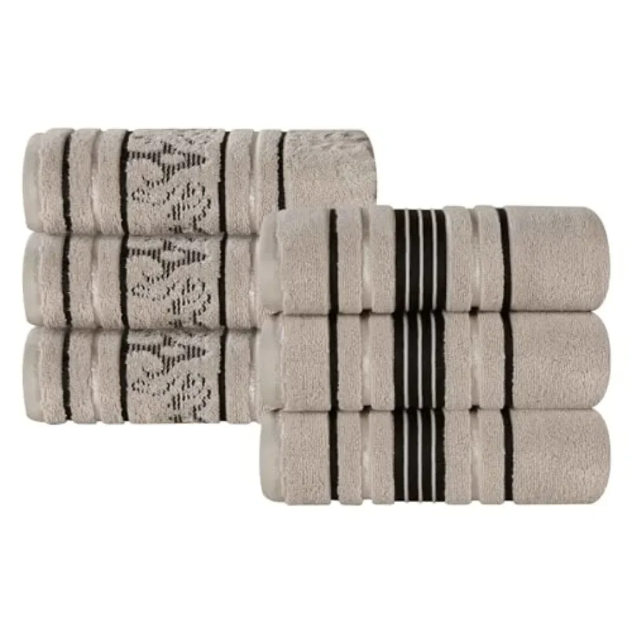 

BNM Cotton Hand Towel Set for Bathroom Spa Salon Hotel Kitchen: Plush Soft Absorbent Stone-Colored Zero Twist Floral Towels Lux