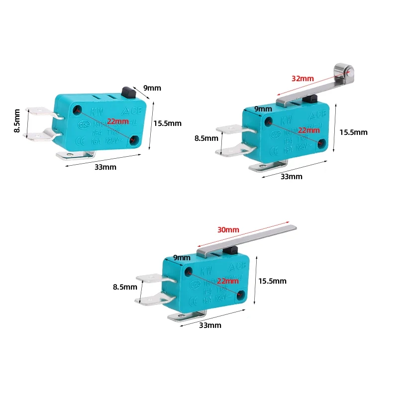 KW3-0Z Micro Switch Travel Limit Switch Self-Resetting 5A 250V 1NO 1NC Silver Contact Tap Push Button Switch