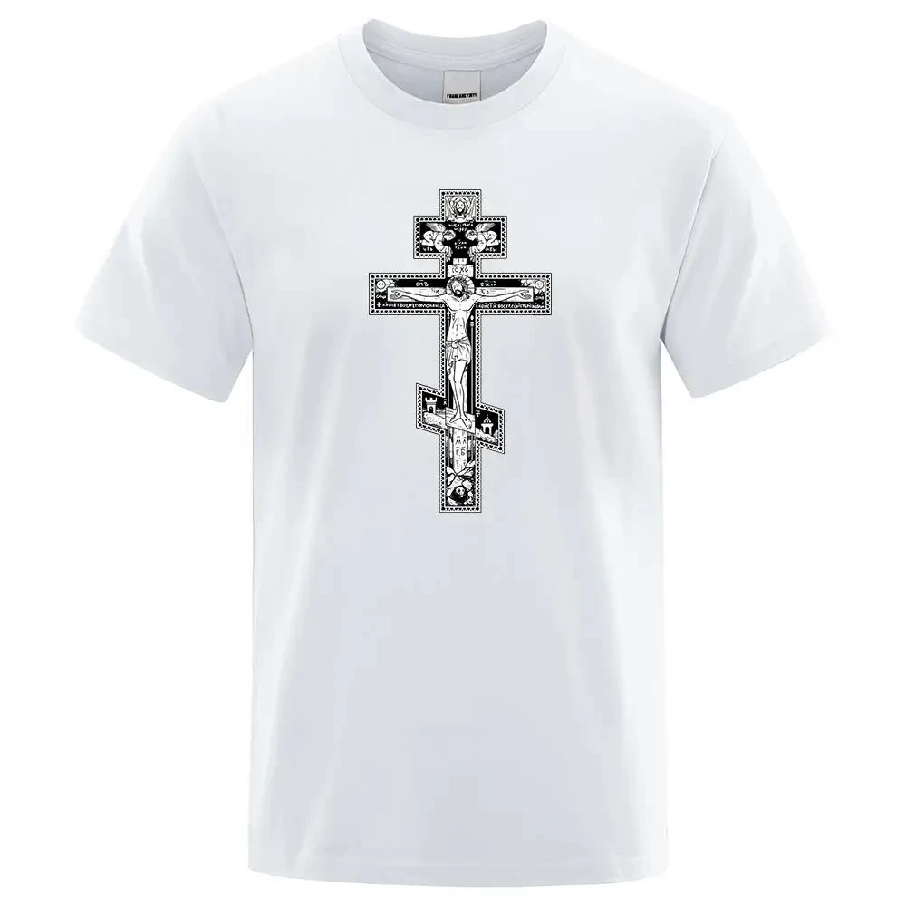 Gothic Dark Style Orthodox Cross Jesus Little Angel Male Clothing Fashion Cotton Loose Tshirt Pattern Casual Summer Tee 80464