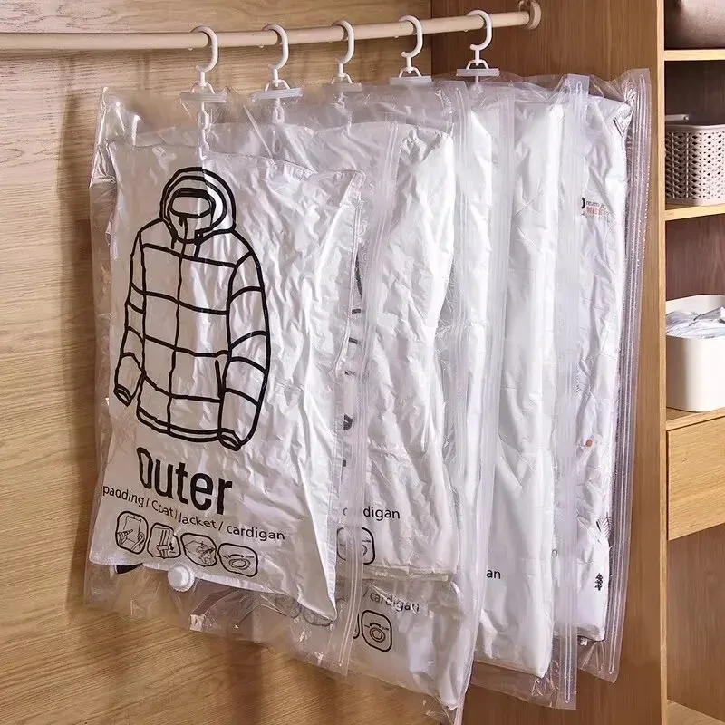 Sacos de Armazenamento a Vácuo Transparentes Penduráveis, Organizador de Armário Comprimido para Roupas, Casacos, Jaquetas e Capas Protetoras contra Poeira