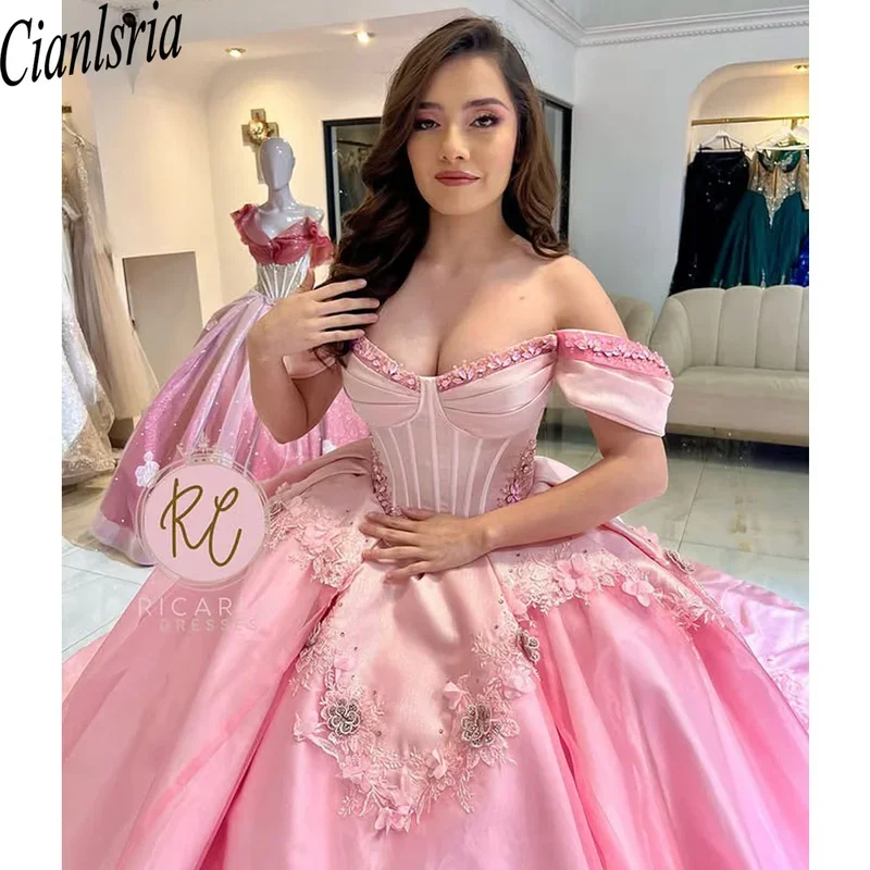 Pink Princess Sweet 16 Quinceañera Dresses Beaded Crystals Appliques Pearls Vestido De 15 Anos Custom Ball Gown Customized