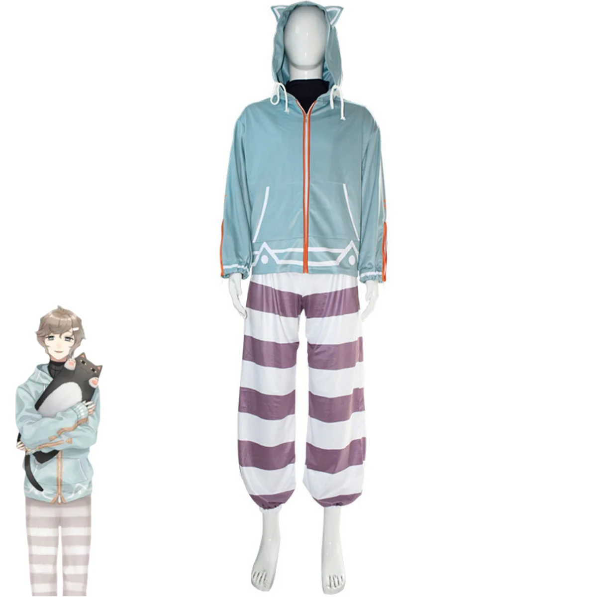 Anime Virtual Youtuber Nijisanji Kanakana Cosplay Costume Gamers Knkn Stripe Plush Pajamas Coat Wig Adult Man Woman Lovely Suit