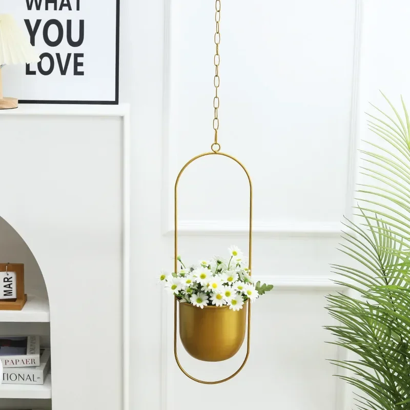 Nordic Golden Iron Hanging Flowerpot Home Balcony Creative Decorations Planting Succulents Flowerpot