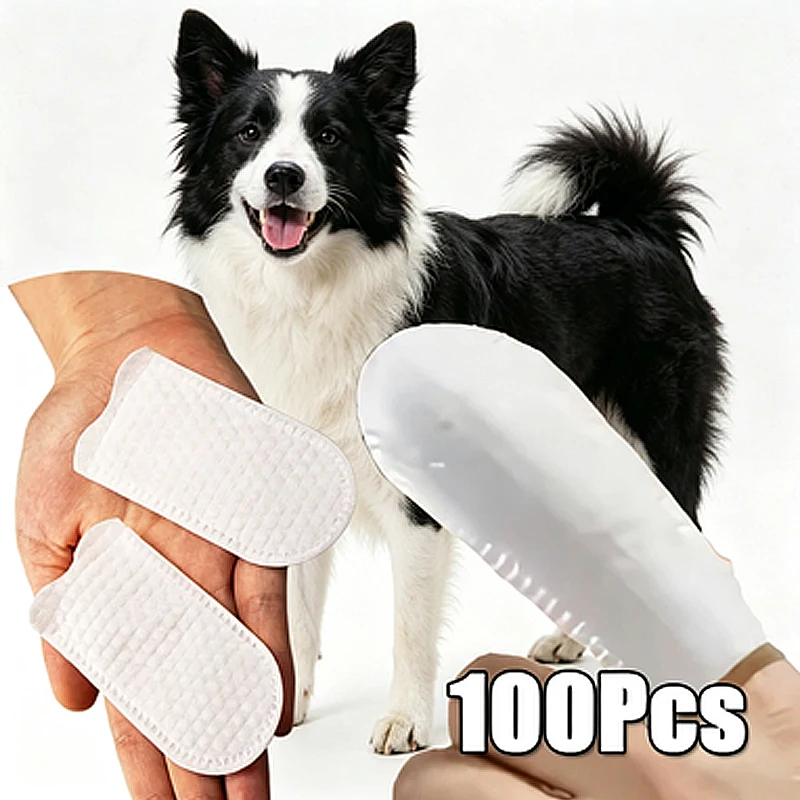 100Pcs Pet Teeth Cleaning Finger Wipes Pet Dog Teeth Brushing Wipes For Cleaning Bad Breath Remover Wipes For Dogs Supplies