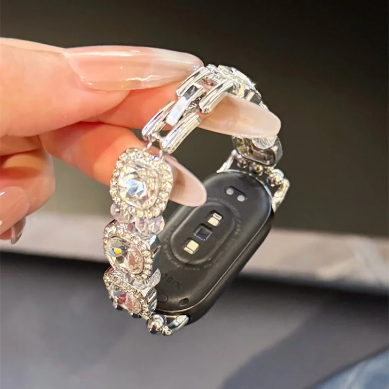 معدن الأحجار الكريمة المربعة مناسب لـ Xiaomi Band 8Pro/9Pro، لـ Mi band 3/4/5/6/7,8/8NFC/9/9NFC/10/10NFC، لـ Redmi Watch5/4