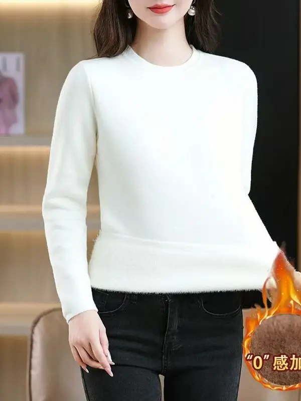 

Women's round Ne Fce Lined Thiened Knitted Sweater Autumn Winter Warm Base Layer irt Inner Wear Comfortable Casual Top