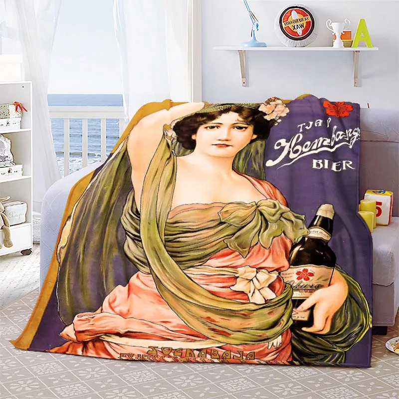 Vintage Woman Poster Throw Blanket Fashion Advertise Poster Flannel Blankets Soft Warm Blanket for Bed Sofa Office Camping Decor