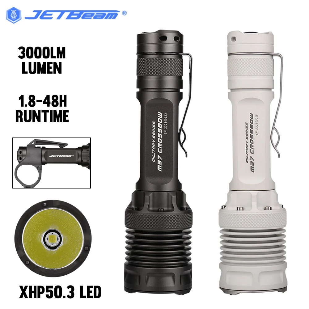 Jetbeam XHP50.3 LED 3000LM 340M Range Flashlight IPX8 Waterproof Lantern Outdoor Camping Patrol Night Run SOS Lamp