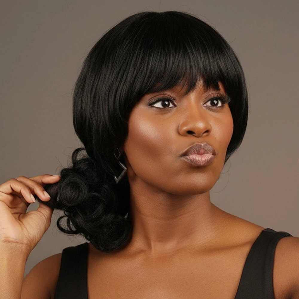 Black Curly Pixie W… - image