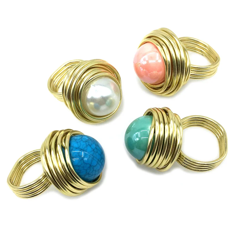 Wire Spiral Acrylic Handmade Rings Women Fashion Vintage Finger Rings Party Accessories Cheap Wholesale Jewelry