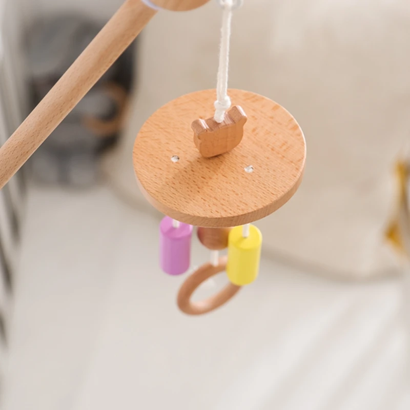 Baby Wooden Montessori Toys Mobile Crib Bed Bell Musical Rattle Hanging Toys Colorful Kids Color Cognitive Visual Sensory Toys