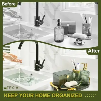 綠色浴室配件套裝 5 件套,包含綠色浴室裝飾、裝飾性梳妝托盤和皂液器,適合波西米亞風格浴室裝飾。 10 最佳銷售 浴室配件套裝 - №3