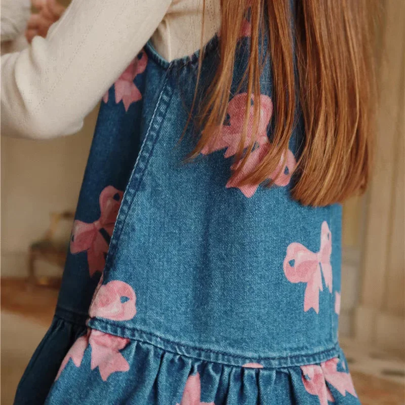 2025 جديد الدنيم الأطفال مجموعة KS لطيف القوس طباعة طفلة الدنيم فستان موضة الصبي الدنيم سترة بوتيك ملابس الأطفال