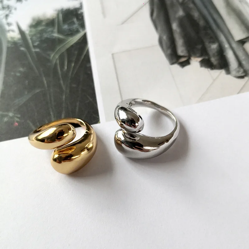 New Trendy Gold Color Smooth Metal Teardrop Rings for Women Creative Chunky Dome Open Ring Party Jewelry Gift