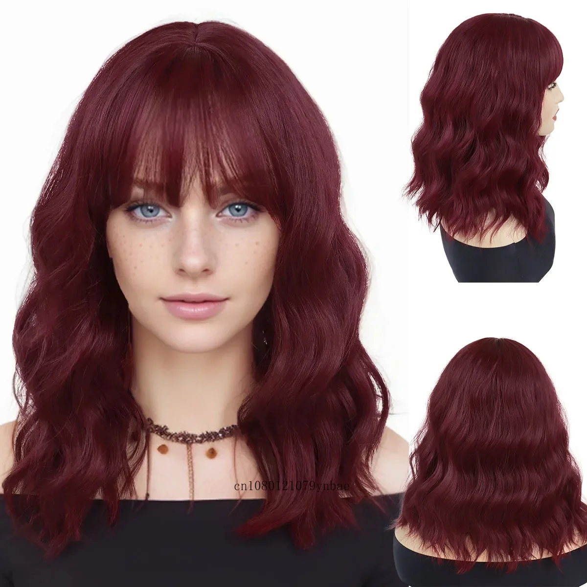 Auburn Halloween Cosplay Synthetic Wigs for White Women Short Water Wavy Wig with Bangs Costume Masquerade Party Heat Resistant