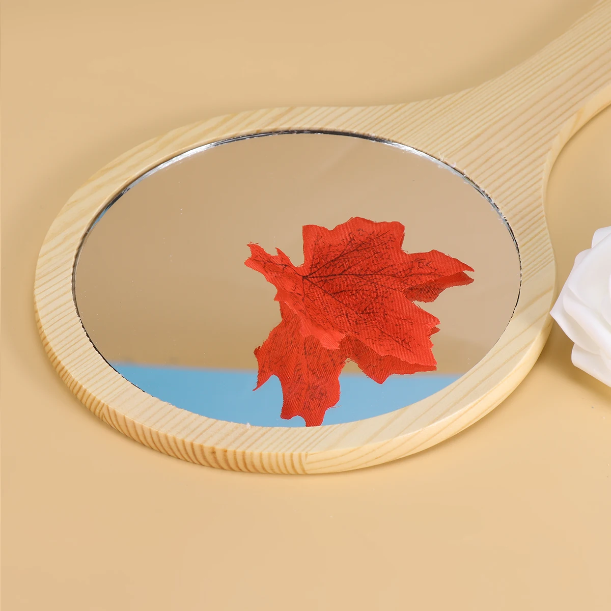 Espejo de maquillaje portátil con marco de madera, espejo compacto de mano para mujeres y niñas, vidrio transparente grande para el cuidado diario y 1 Uds.