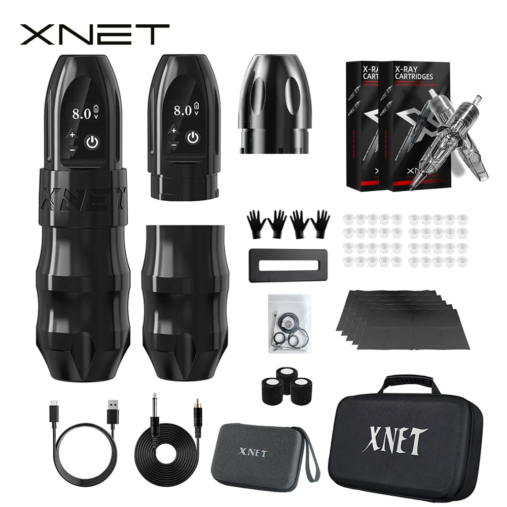 Zestaw bezprzewodowej maszynki do tatuażu XNET Titan z dodatkowym uchwytem 38 mm, bateria 2400 mAh, 40 sztuk mieszanych wkładów do tatuażu dla artystów tatuażu
