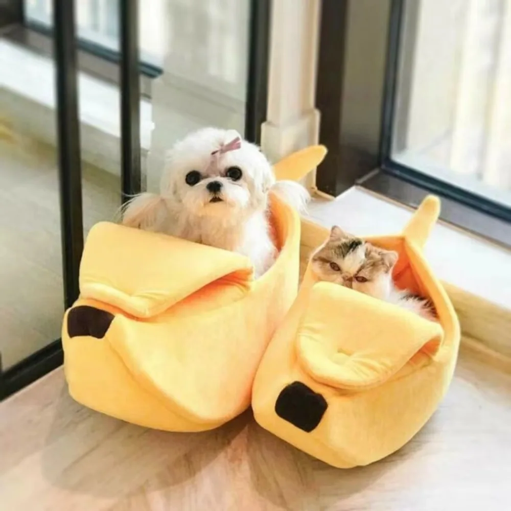 Fashion Multicolor Banana Cat Bed Pet Basket Winter Warm Banana Cat Nest Portable Cozy Banana Cat House Dog Cushion Supplies