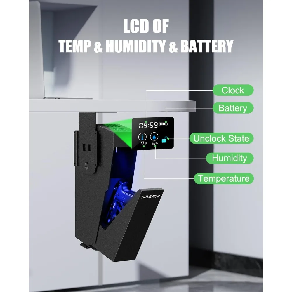 Gun Safe, Pistol Safe Quick Access Drop Down Bedside Gun Safe Single Mount Handgun Safe for Desk Nightstand