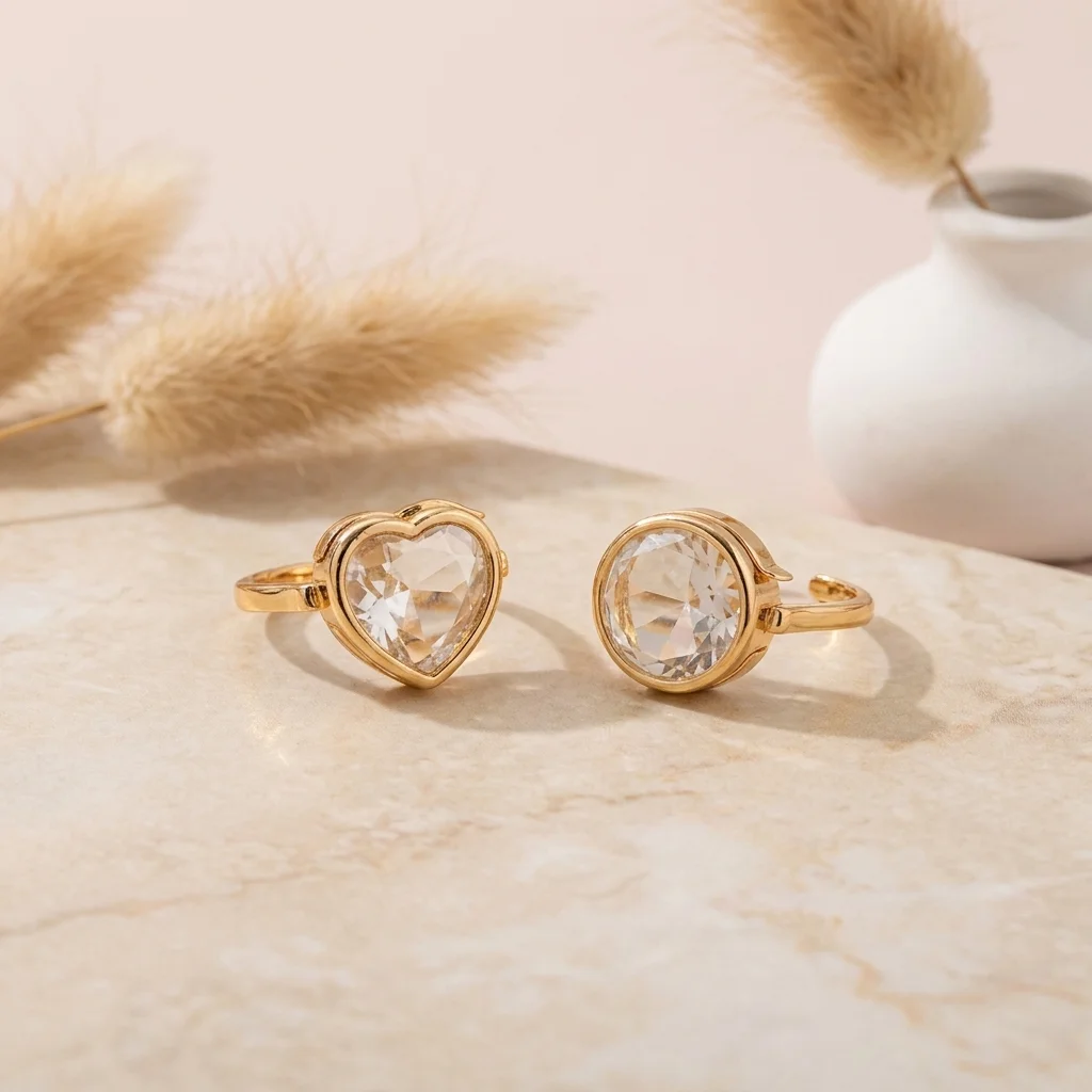 3 Stück modischer und romantischer neuer herzförmiger, kreisförmiger, einziehbarer DIY-Ringschmuck – Detail 3