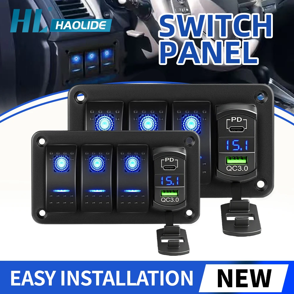 HL New Rocker Switch Panel 2/3/4/5 Gang for Car ATV UTV OFFROAD RV Boat  with USB/Type-C+PD Auto Switch off-road use 12V 24V