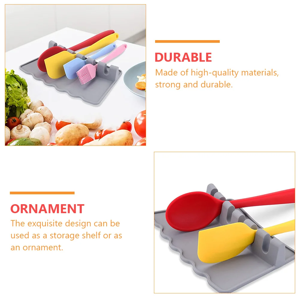 

1pc Silicone Kitchen Storage Rack Utensil Holder Spatula Rack Cutlery Organizer Tabletop Mat Grey Multi Purpose Space Saving For
