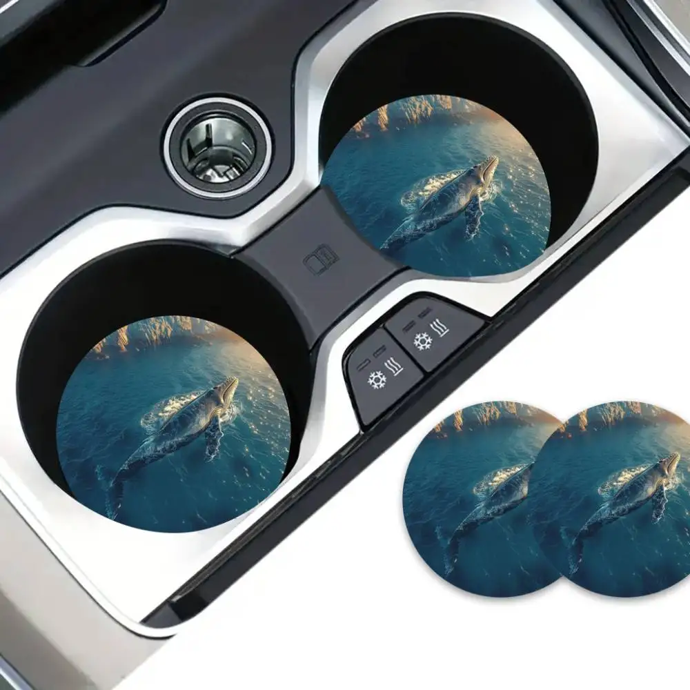 Whale Silhouette EVA Car Coasters 2pcs. Stylish Auto Interior Accessory Great Gift For Car Cup Holders.