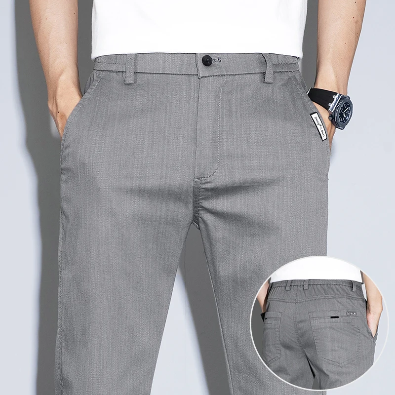 Frühling Sommer Dünne Herren Slim Fit Gerade Freizeithose Modische Koreanische Einfarbige Elastische Bequeme Business Graue Hose