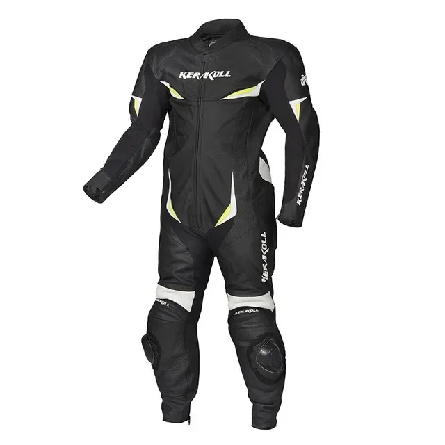 KERAKOLL One-piece Motorcycle Racing Suit Genuine Leather Cowhide Motorbike Breathable Motocross Clothes with Protector Sliders