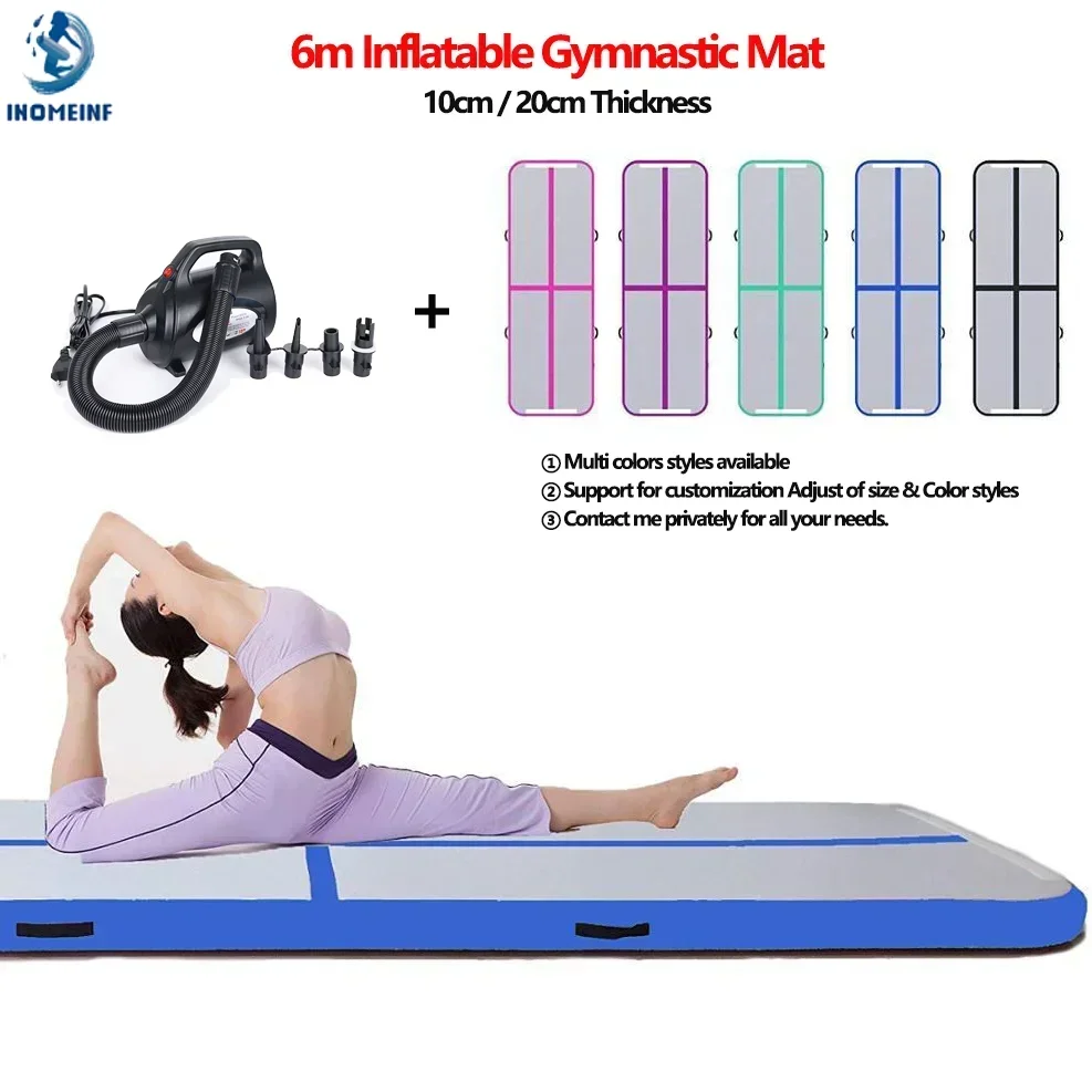 6 Meters Inflatable Gymnastics Trampoline AirTrack Tumbling Mat Gymnastics Floor Mattress for Training/Cheerleading/Beach