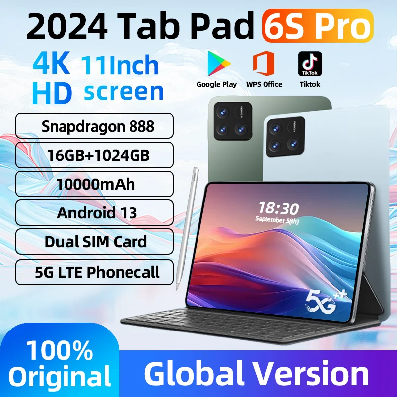 

Global Version Original Pad 6S Pro HD 4K Android 13.0 Snapdragon 888 11inch 16GB+1TB 10000mAh Tablet PC 5G Dual SIM WIFI Mi Tab