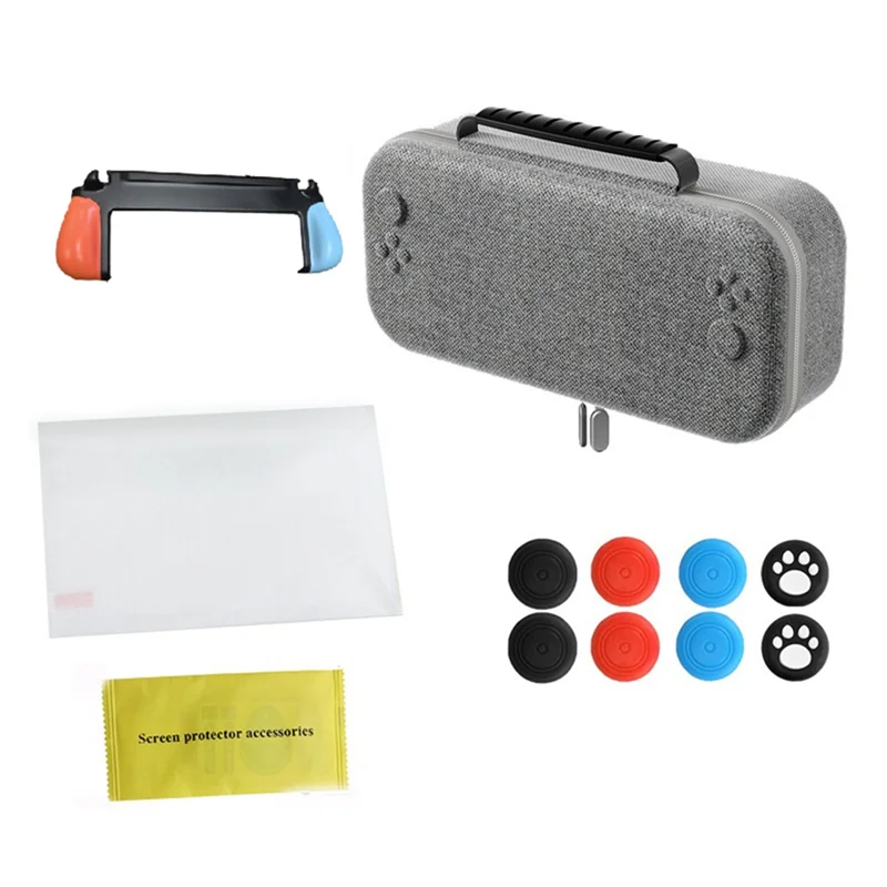 

A16Q-For Switch 2 Storage Bag+Screen Protective Film+Joystick Caps+Ergonomic Grip Handle For Nintendo Switch 2