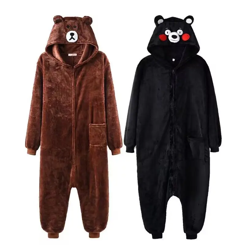 Bear Onesie Women Men Kigurumis Animal Pajama Cartoon Slippers Festival Homewear Winter Warm Suit Zipper Button Overalls