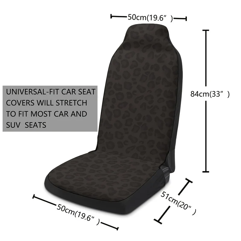 A Set of Two Black And Gray Leopard Print Universal Single Seat Covers Suitable for Most Car Models