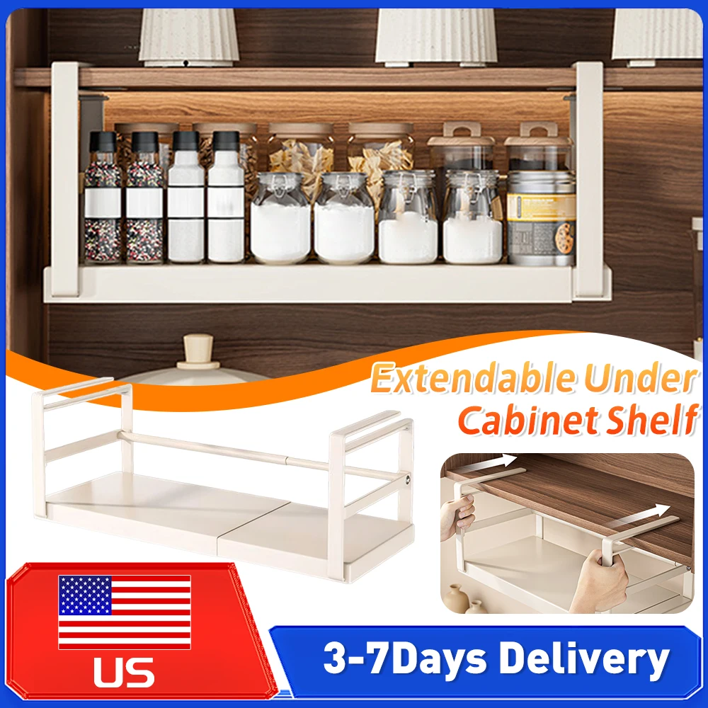 

Retractable Under Cabinet Storage Baskets Extendable Shelf with Thick Clip Spice Hanging Rack for Kitchen Pantry Storage Racks ﻿