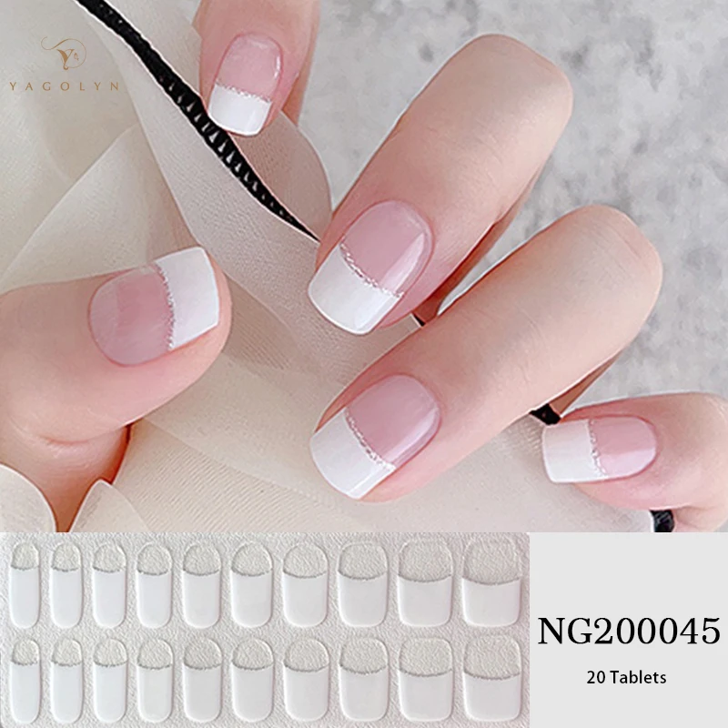 Tira de uñas de Gel semicurado transparente blanco francés, adhesivo impermeable de larga duración, juego completo de pegatinas de uñas de Gel para lámpara UV